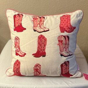 Isaac Mizrahi Pink Embroidered Cowboy Boots Decorative Pillow.